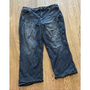 1822 Denim Womens Wide Leg Jeans Mid Rise Stretch Dark Wash Blue Size 14P/32P